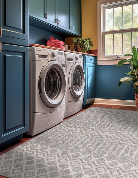 Gray 2' x 3' Eco Trellis Rectangle Area Rug 100% Recycled Space Dyed Polyester With Cotton Backing Geometric Pattern Eco-Friendly Carpet for Sale at Rug Engine