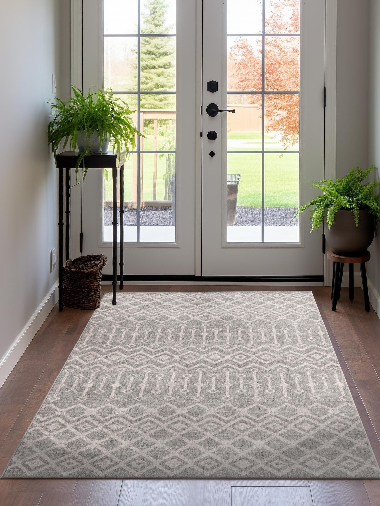 Gray 2' x 3' Eco Trellis Rectangle Area Rug 100% Recycled Space Dyed Polyester With Cotton Backing Geometric Pattern Eco-Friendly Carpet for Sale at Rug Engine