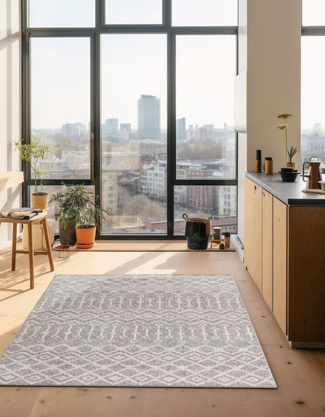 Gray 2' x 3' Eco Trellis Rectangle Area Rug 100% Recycled Space Dyed Polyester With Cotton Backing Geometric Pattern Eco-Friendly Carpet for Sale at Rug Engine
