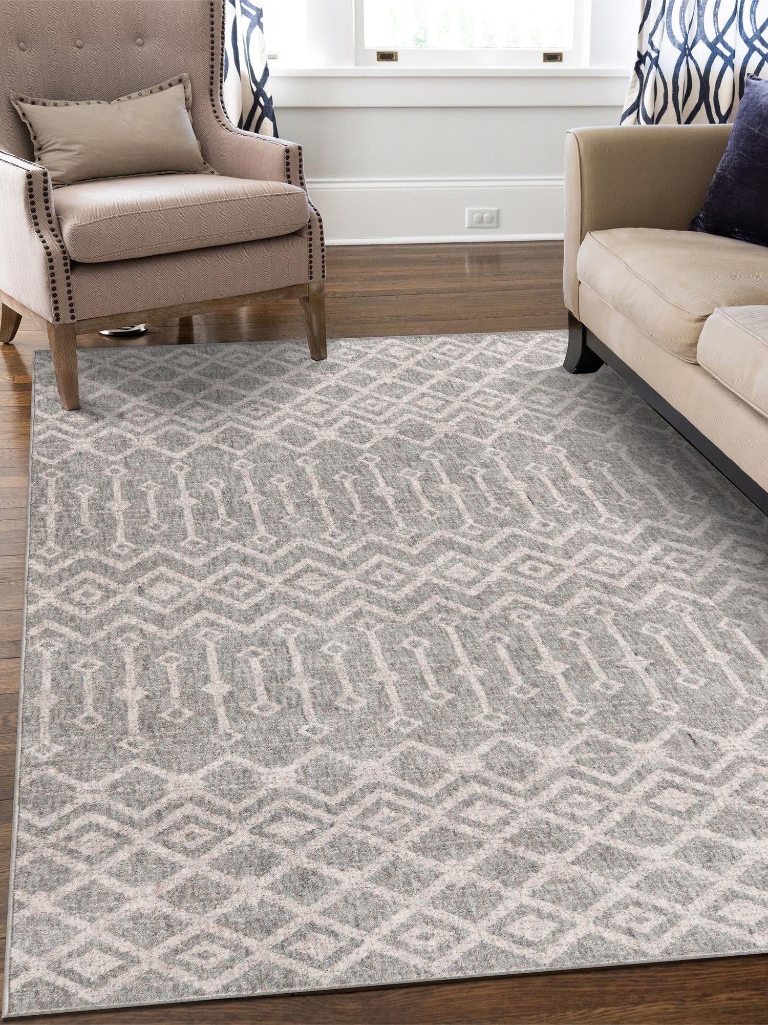 Gray 2' x 3' Eco Trellis Rectangle Area Rug 100% Recycled Space Dyed Polyester With Cotton Backing Geometric Pattern Eco-Friendly Carpet for Sale at Rug Engine