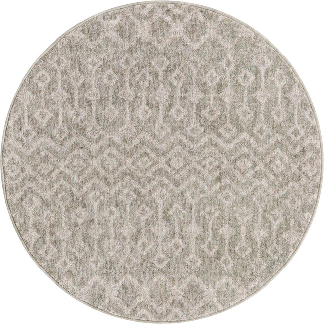 Gray 3' 3 x 3' 3 Eco Trellis Round Area Rug 100% Recycled Space Dyed Polyester With Cotton Backing Geometric Pattern Eco-Friendly Carpet for Sale at Rug Engine