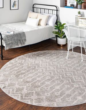 Gray 3' 3 x 3' 3 Eco Trellis Round Area Rug 100% Recycled Space Dyed Polyester With Cotton Backing Geometric Pattern Eco-Friendly Carpet for Sale at Rug Engine