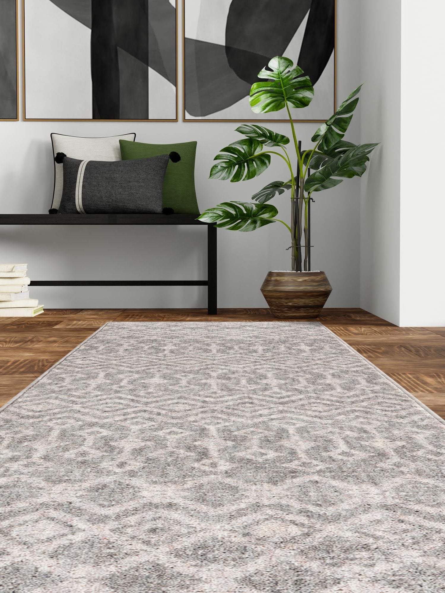 Gray 2' 7 x 12' Eco Trellis Runner Area Rug 100% Recycled Space Dyed Polyester With Cotton Backing Geometric Pattern Eco-Friendly Carpet for Sale at Rug Engine