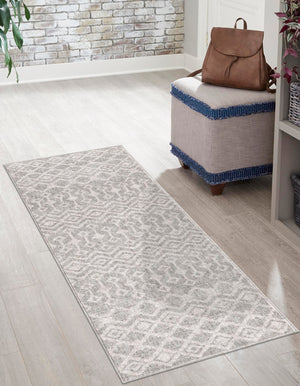 Gray 2' 7 x 12' Eco Trellis Runner Area Rug 100% Recycled Space Dyed Polyester With Cotton Backing Geometric Pattern Eco-Friendly Carpet for Sale at Rug Engine
