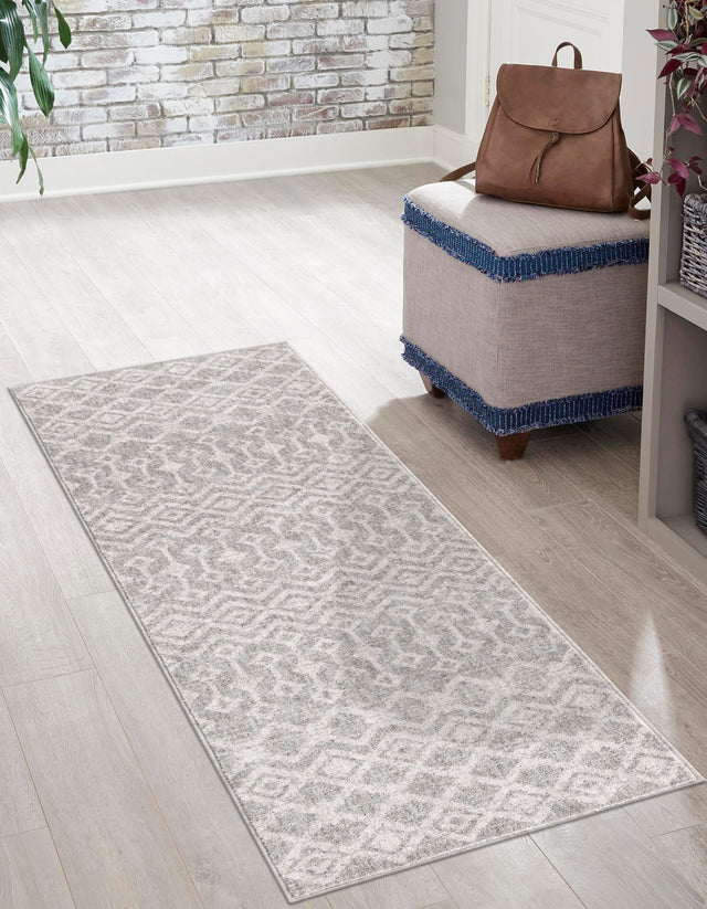 Gray 2' x 6' Eco Trellis Runner Area Rug 100% Recycled Space Dyed Polyester With Cotton Backing Geometric Pattern Eco-Friendly Carpet for Sale at Rug Engine