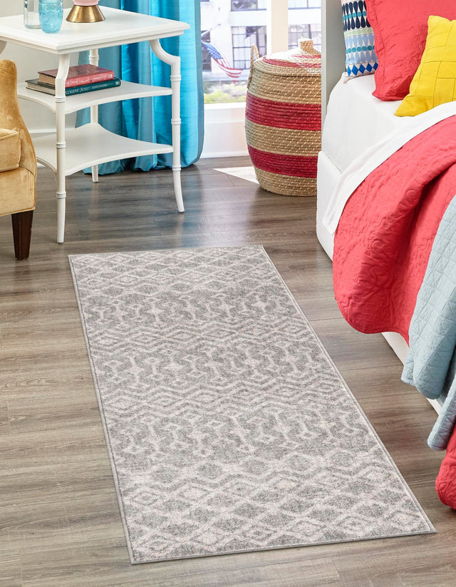 Gray 2' x 6' Eco Trellis Runner Area Rug 100% Recycled Space Dyed Polyester With Cotton Backing Geometric Pattern Eco-Friendly Carpet for Sale at Rug Engine