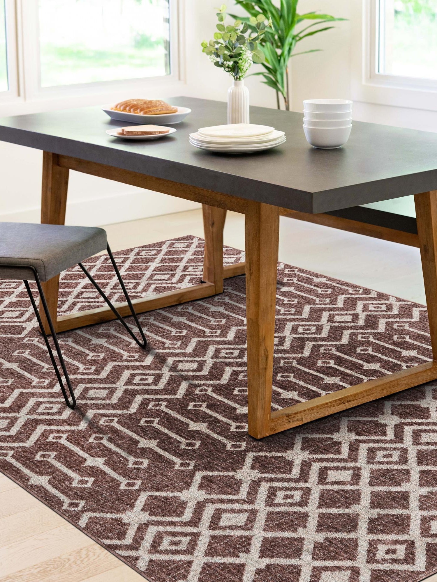 Dusty Rose 2' x 3' Eco Trellis Rectangle Area Rug 100% Recycled Space Dyed Polyester With Cotton Backing Geometric Pattern Eco-Friendly Carpet for Sale at Rug Engine