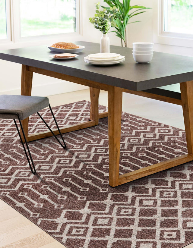 Dusty Rose 7' 10 x 10' Eco Trellis Rectangle Area Rug 100% Recycled Space Dyed Polyester With Cotton Backing Geometric Pattern Eco-Friendly Carpet for Sale at Rug Engine