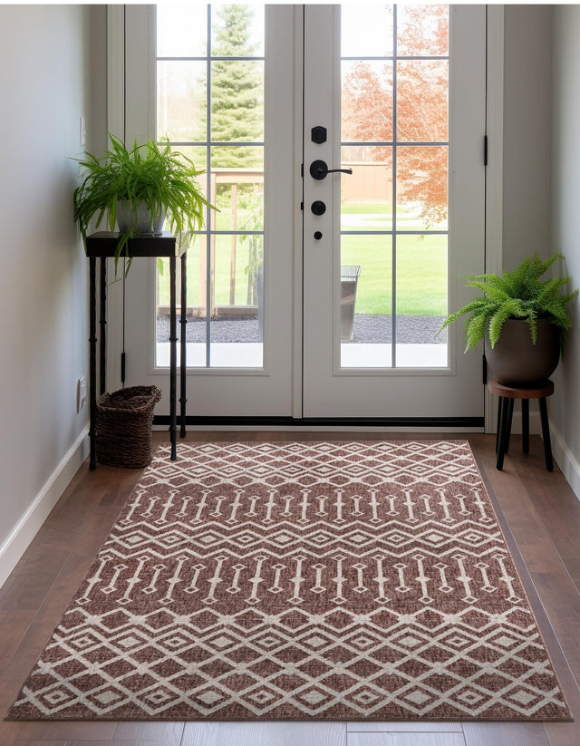 Dusty Rose 2' x 3' Eco Trellis Rectangle Area Rug 100% Recycled Space Dyed Polyester With Cotton Backing Geometric Pattern Eco-Friendly Carpet for Sale at Rug Engine