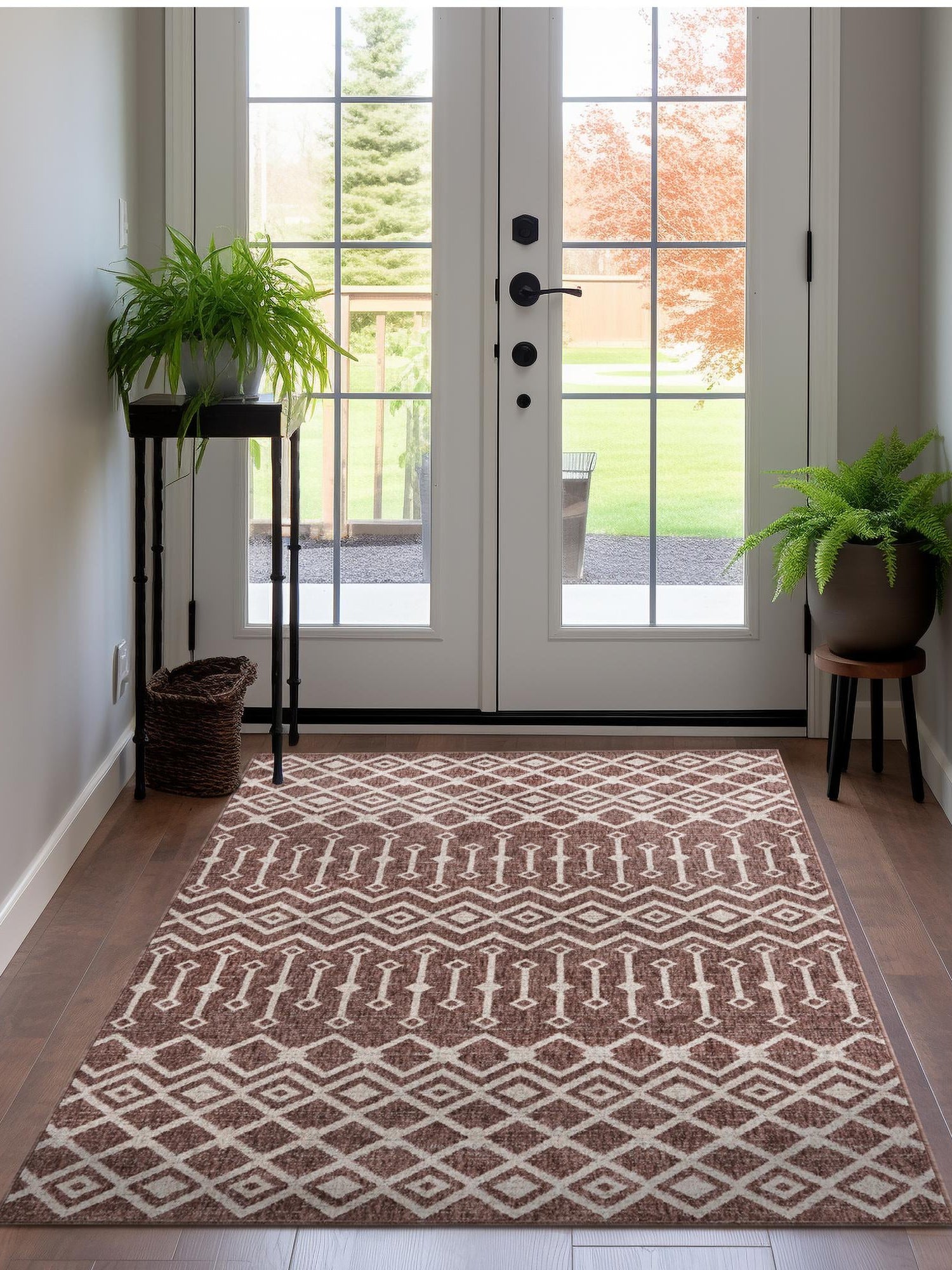 Dusty Rose 10' x 13' Eco Trellis Rectangle Area Rug 100% Recycled Space Dyed Polyester With Cotton Backing Geometric Pattern Eco-Friendly Carpet for Sale at Rug Engine