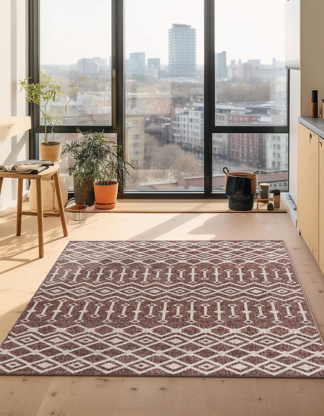 Dusty Rose 5' 3 x 8' Eco Trellis Rectangle Area Rug 100% Recycled Space Dyed Polyester With Cotton Backing Geometric Pattern Eco-Friendly Carpet for Sale at Rug Engine