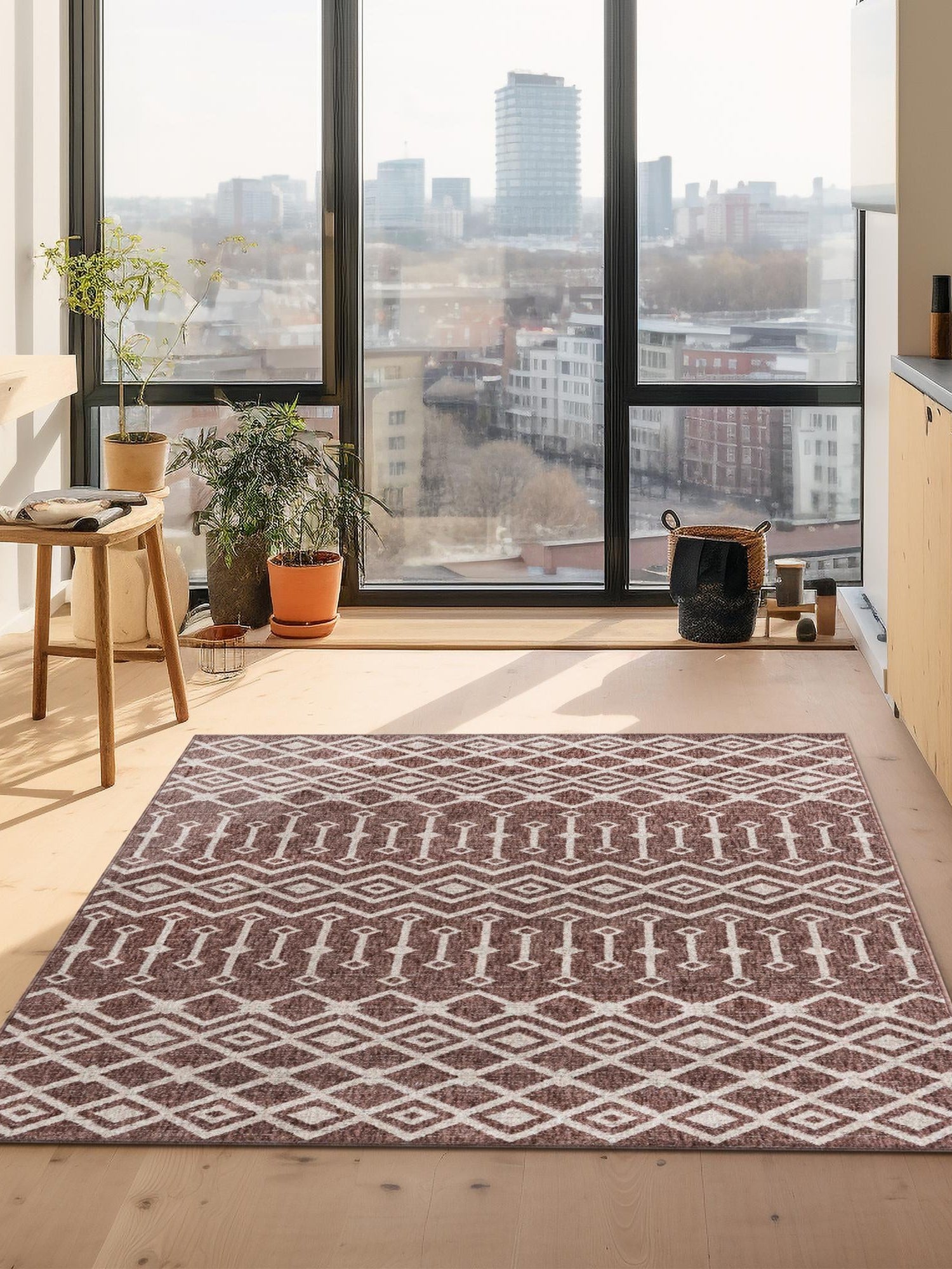 Dusty Rose 10' x 13' Eco Trellis Rectangle Area Rug 100% Recycled Space Dyed Polyester With Cotton Backing Geometric Pattern Eco-Friendly Carpet for Sale at Rug Engine