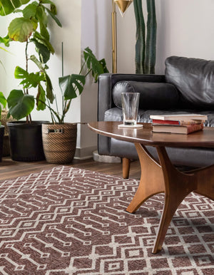 Dusty Rose 5' 3 x 8' Eco Trellis Rectangle Area Rug 100% Recycled Space Dyed Polyester With Cotton Backing Geometric Pattern Eco-Friendly Carpet for Sale at Rug Engine