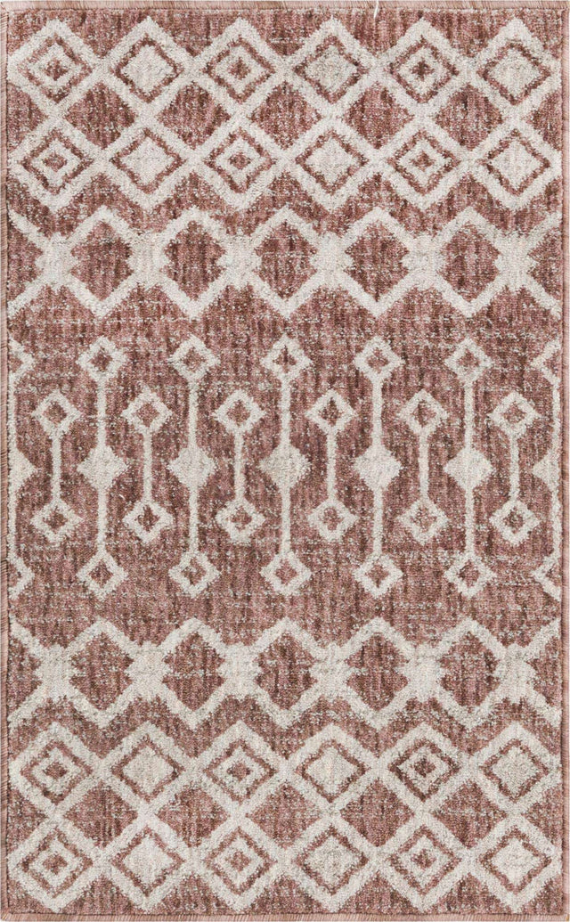 Dusty Rose 2' x 3' Eco Trellis Rectangle Area Rug 100% Recycled Space Dyed Polyester With Cotton Backing Geometric Pattern Eco-Friendly Carpet for Sale at Rug Engine