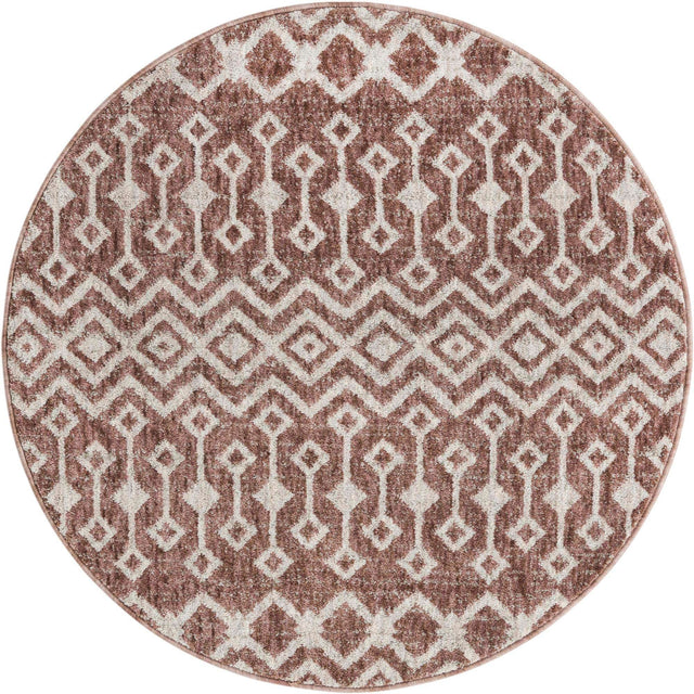 Dusty Rose 3' 3 x 3' 3 Eco Trellis Round Area Rug 100% Recycled Space Dyed Polyester With Cotton Backing Geometric Pattern Eco-Friendly Carpet for Sale at Rug Engine