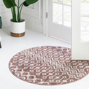 Dusty Rose 3' 3 x 3' 3 Eco Trellis Round Area Rug 100% Recycled Space Dyed Polyester With Cotton Backing Geometric Pattern Eco-Friendly Carpet for Sale at Rug Engine
