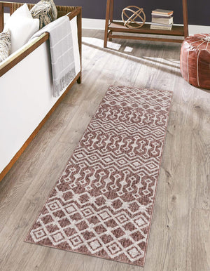 Dusty Rose 2' x 8' Eco Trellis Runner Area Rug 100% Recycled Space Dyed Polyester With Cotton Backing Geometric Pattern Eco-Friendly Carpet for Sale at Rug Engine
