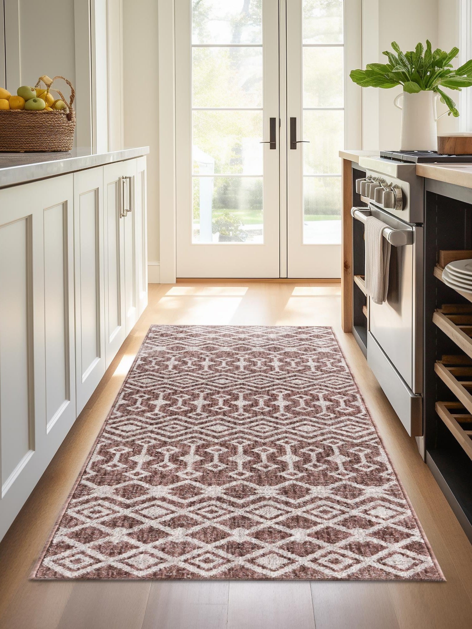 Dusty Rose 2' 7 x 12' Eco Trellis Runner Area Rug 100% Recycled Space Dyed Polyester With Cotton Backing Geometric Pattern Eco-Friendly Carpet for Sale at Rug Engine