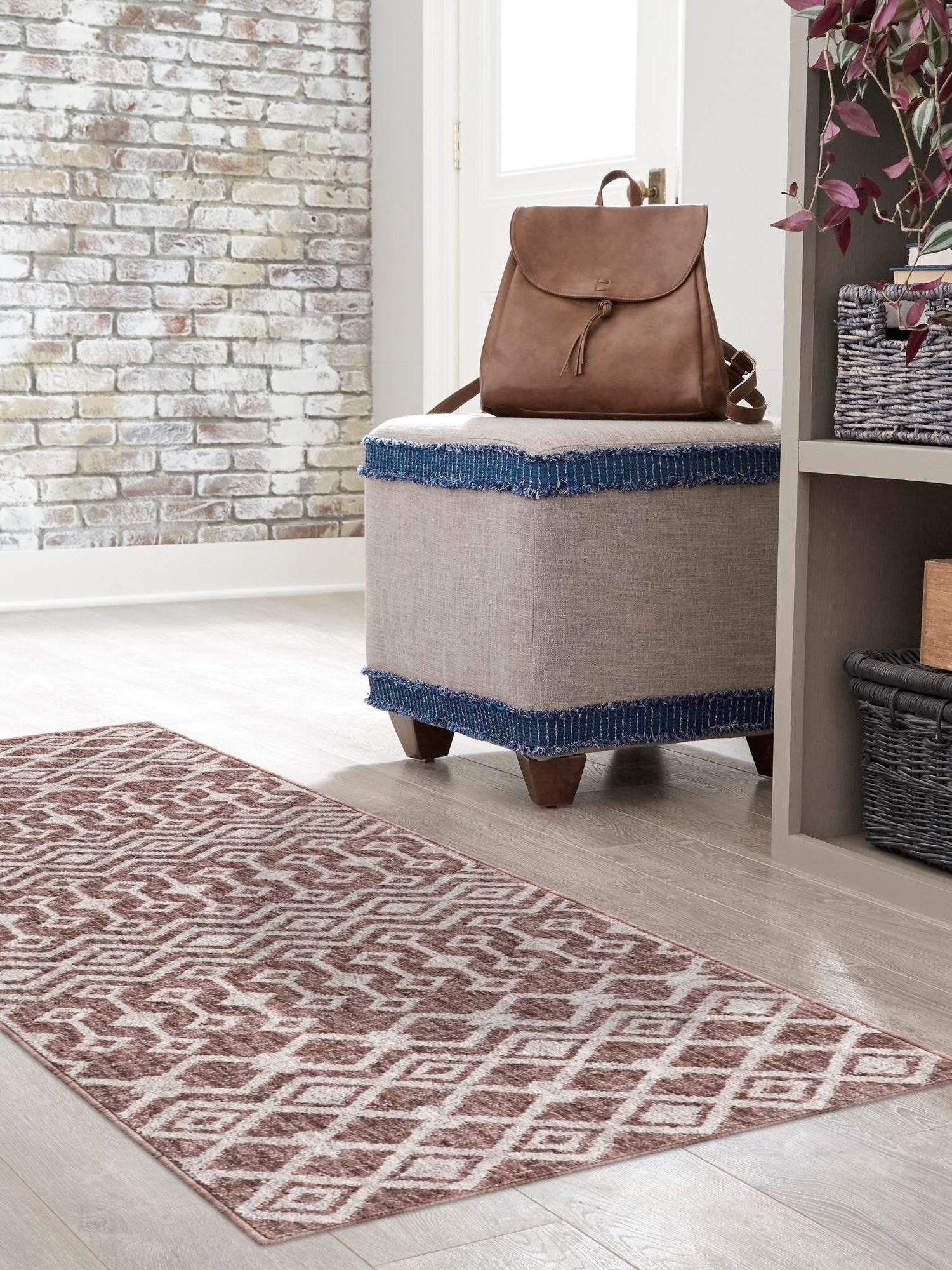 Dusty Rose 2' 7 x 12' Eco Trellis Runner Area Rug 100% Recycled Space Dyed Polyester With Cotton Backing Geometric Pattern Eco-Friendly Carpet for Sale at Rug Engine