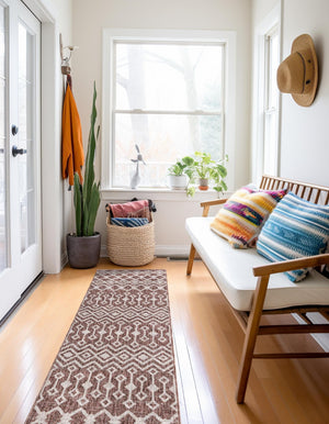 Dusty Rose 2' 7 x 12' Eco Trellis Runner Area Rug 100% Recycled Space Dyed Polyester With Cotton Backing Geometric Pattern Eco-Friendly Carpet for Sale at Rug Engine
