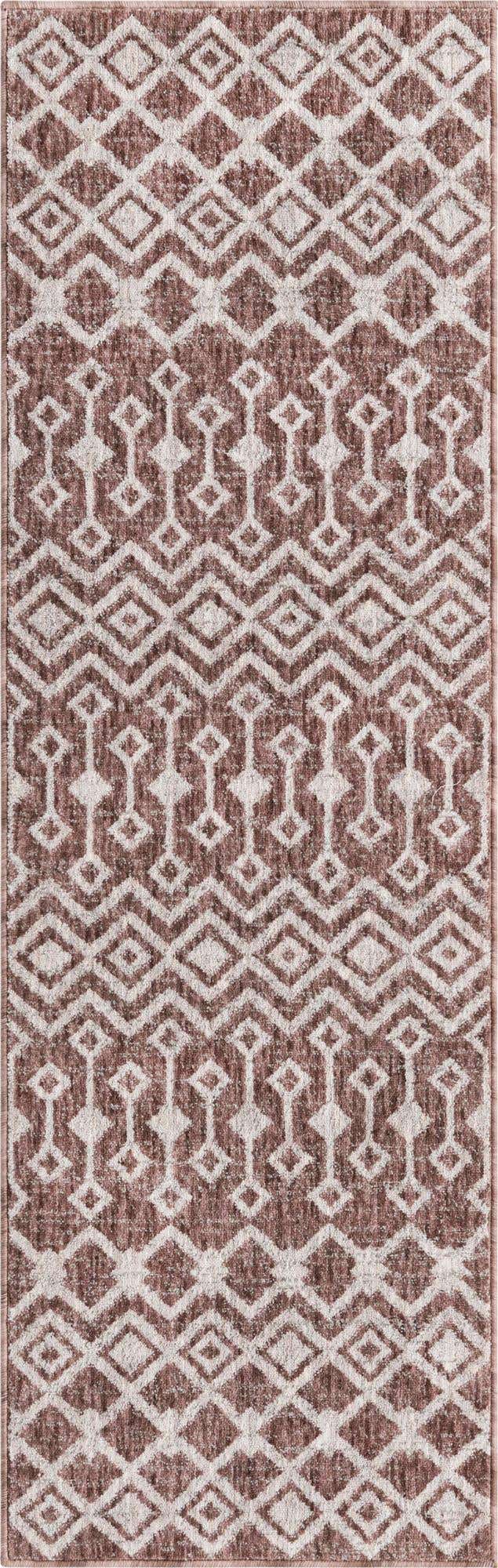 Dusty Rose 2' x 6' Eco Trellis Runner Area Rug 100% Recycled Space Dyed Polyester With Cotton Backing Geometric Pattern Eco-Friendly Carpet for Sale at Rug Engine