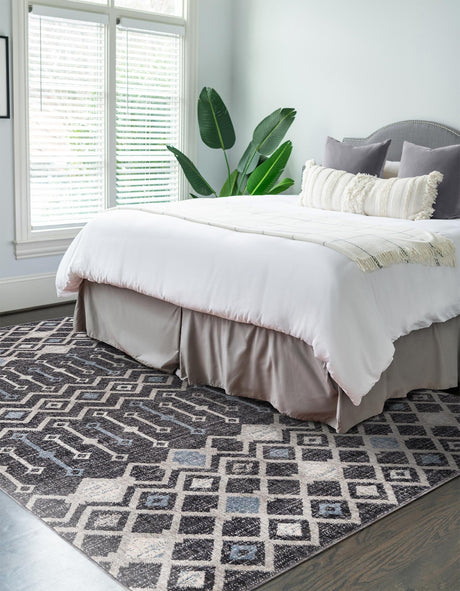 Charcoal Gray 5' 3 x 8' Eco Trellis Rectangle Area Rug 100% Recycled Space Dyed Polyester With Cotton Backing Geometric Pattern Eco-Friendly Carpet for Sale at Rug Engine