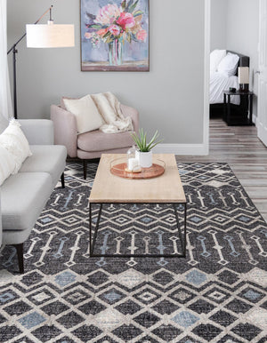 Charcoal Gray 7' 10 x 10' Eco Trellis Rectangle Area Rug 100% Recycled Space Dyed Polyester With Cotton Backing Geometric Pattern Eco-Friendly Carpet for Sale at Rug Engine