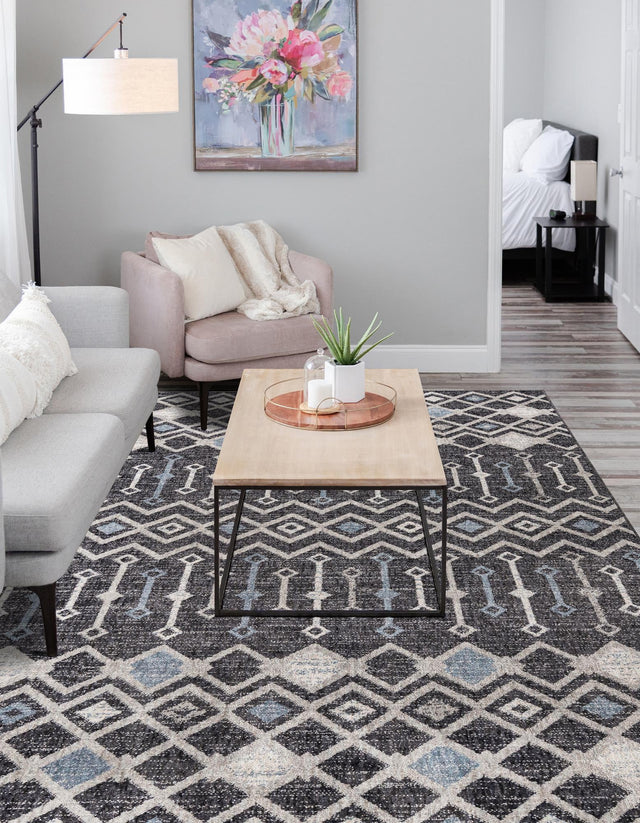 Charcoal Gray 7' 10 x 10' Eco Trellis Rectangle Area Rug 100% Recycled Space Dyed Polyester With Cotton Backing Geometric Pattern Eco-Friendly Carpet for Sale at Rug Engine