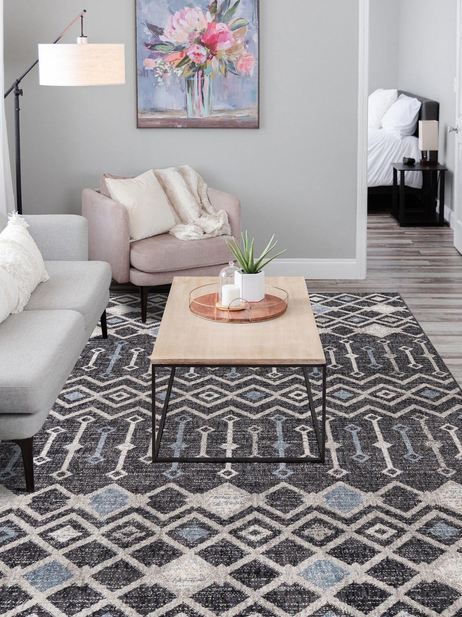 Charcoal Gray 4' x 6' Eco Trellis Rectangle Area Rug 100% Recycled Space Dyed Polyester With Cotton Backing Geometric Pattern Eco-Friendly Carpet for Sale at Rug Engine