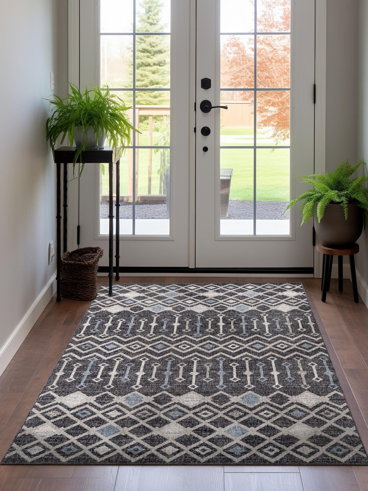 Charcoal Gray 2' x 3' Eco Trellis Rectangle Area Rug 100% Recycled Space Dyed Polyester With Cotton Backing Geometric Pattern Eco-Friendly Carpet for Sale at Rug Engine