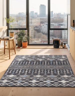 Charcoal Gray 2' x 3' Eco Trellis Rectangle Area Rug 100% Recycled Space Dyed Polyester With Cotton Backing Geometric Pattern Eco-Friendly Carpet for Sale at Rug Engine