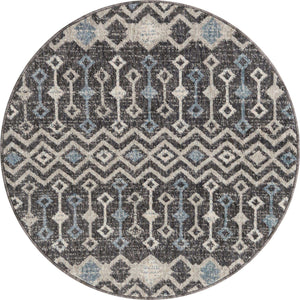 Charcoal Gray 3' 3 x 3' 3 Eco Trellis Round Area Rug 100% Recycled Space Dyed Polyester With Cotton Backing Geometric Pattern Eco-Friendly Carpet for Sale at Rug Engine