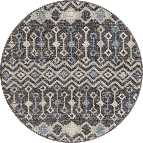 Charcoal Gray 3' 3 x 3' 3 Eco Trellis Round Area Rug 100% Recycled Space Dyed Polyester With Cotton Backing Geometric Pattern Eco-Friendly Carpet for Sale at Rug Engine