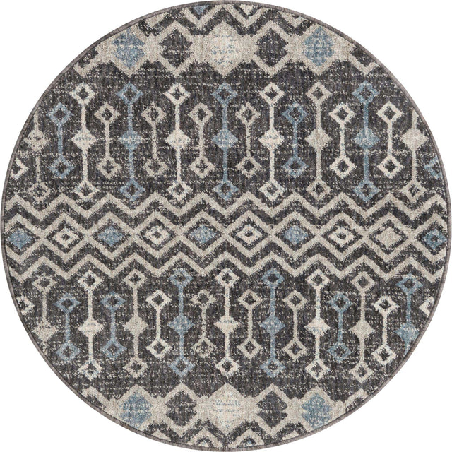 Charcoal Gray 3' 3 x 3' 3 Eco Trellis Round Area Rug 100% Recycled Space Dyed Polyester With Cotton Backing Geometric Pattern Eco-Friendly Carpet for Sale at Rug Engine