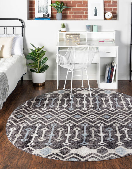 Charcoal Gray 3' 3 x 3' 3 Eco Trellis Round Area Rug 100% Recycled Space Dyed Polyester With Cotton Backing Geometric Pattern Eco-Friendly Carpet for Sale at Rug Engine