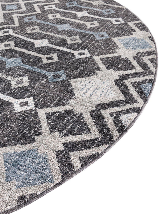 Charcoal Gray 3' 3 x 3' 3 Eco Trellis Round Area Rug 100% Recycled Space Dyed Polyester With Cotton Backing Geometric Pattern Eco-Friendly Carpet for Sale at Rug Engine