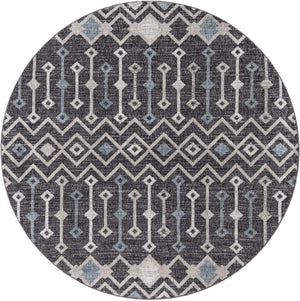 Charcoal Gray 7' x 7' Eco Trellis Round Area Rug 100% Recycled Space Dyed Polyester With Cotton Backing Geometric Pattern Eco-Friendly Carpet for Sale at Rug Engine