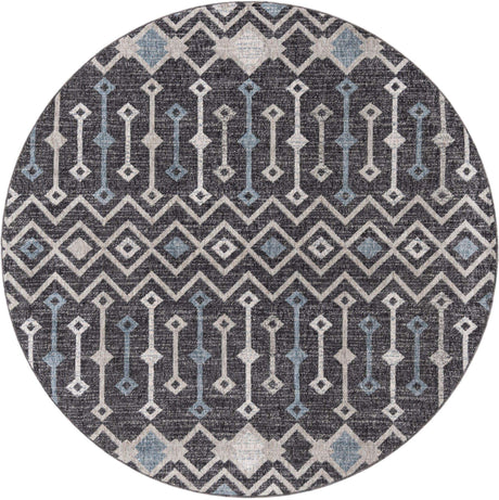 Charcoal Gray 7' x 7' Eco Trellis Round Area Rug 100% Recycled Space Dyed Polyester With Cotton Backing Geometric Pattern Eco-Friendly Carpet for Sale at Rug Engine