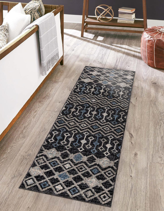 Charcoal Gray 2' 7 x 12' Eco Trellis Runner Area Rug 100% Recycled Space Dyed Polyester With Cotton Backing Geometric Pattern Eco-Friendly Carpet for Sale at Rug Engine