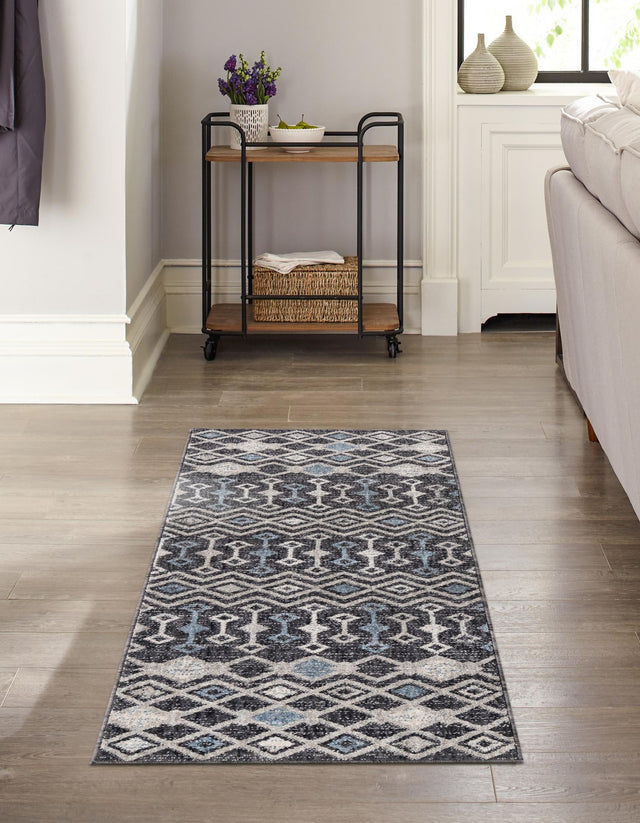 Charcoal Gray 2' x 6' Eco Trellis Runner Area Rug 100% Recycled Space Dyed Polyester With Cotton Backing Geometric Pattern Eco-Friendly Carpet for Sale at Rug Engine