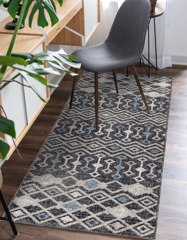 Charcoal Gray 2' x 6' Eco Trellis Runner Area Rug 100% Recycled Space Dyed Polyester With Cotton Backing Geometric Pattern Eco-Friendly Carpet for Sale at Rug Engine