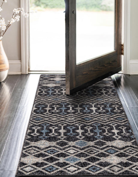 Charcoal Gray 2' x 8' Eco Trellis Runner Area Rug 100% Recycled Space Dyed Polyester With Cotton Backing Geometric Pattern Eco-Friendly Carpet for Sale at Rug Engine