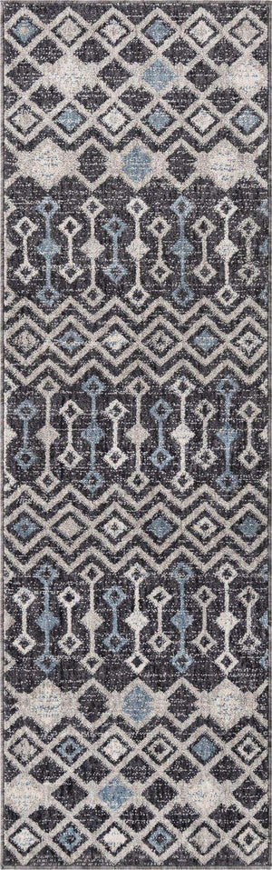 Charcoal Gray 2' x 6' Eco Trellis Runner Area Rug 100% Recycled Space Dyed Polyester With Cotton Backing Geometric Pattern Eco-Friendly Carpet for Sale at Rug Engine