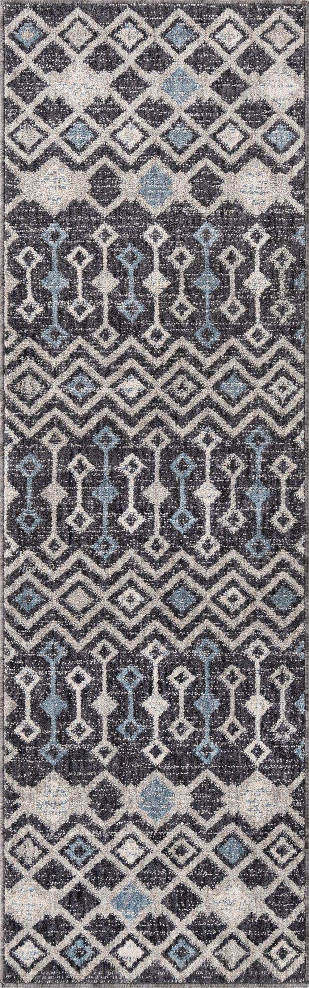 Charcoal Gray 2' x 6' Eco Trellis Runner Area Rug 100% Recycled Space Dyed Polyester With Cotton Backing Geometric Pattern Eco-Friendly Carpet for Sale at Rug Engine