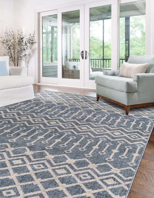 Harbor Blue 4' x 6' Eco Trellis Rectangle Area Rug 100% Recycled Space Dyed Polyester With Cotton Backing Geometric Pattern Eco-Friendly Carpet for Sale at Rug Engine