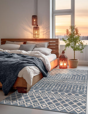 Harbor Blue 4' x 6' Eco Trellis Rectangle Area Rug 100% Recycled Space Dyed Polyester With Cotton Backing Geometric Pattern Eco-Friendly Carpet for Sale at Rug Engine