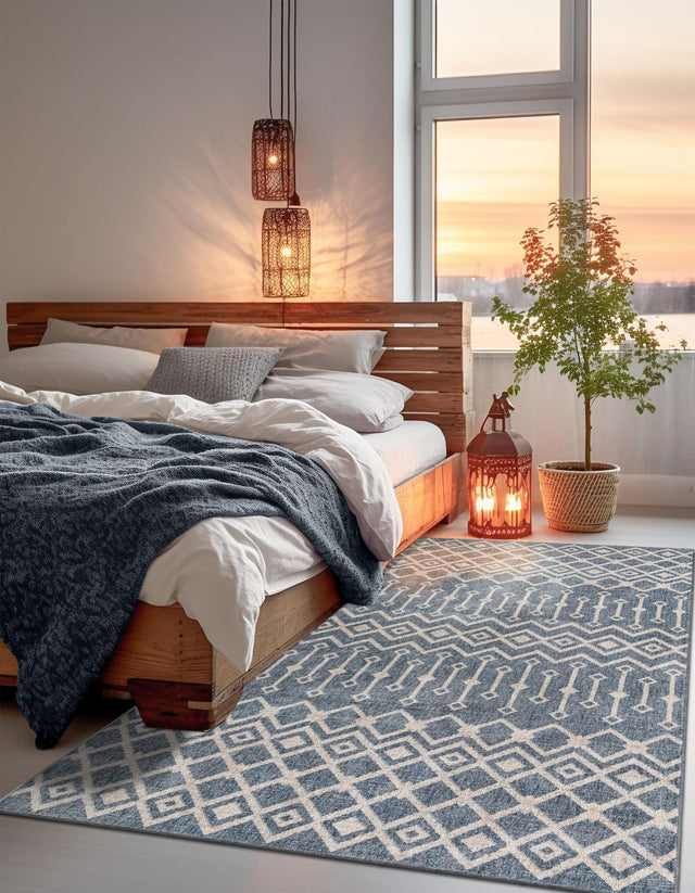 Harbor Blue 10' x 13' Eco Trellis Rectangle Area Rug 100% Recycled Space Dyed Polyester With Cotton Backing Geometric Pattern Eco-Friendly Carpet for Sale at Rug Engine