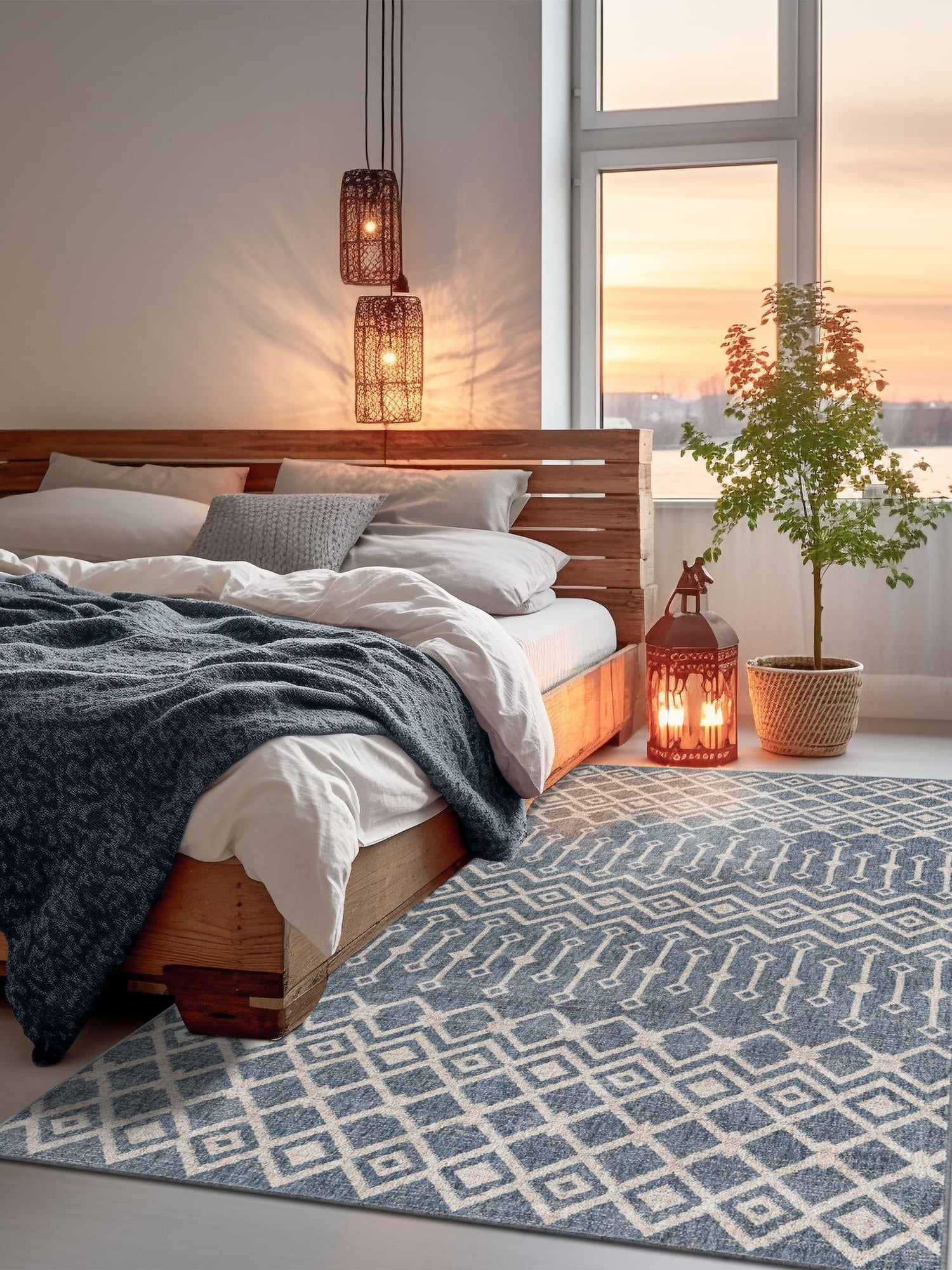 Harbor Blue 2' x 3' Eco Trellis Rectangle Area Rug 100% Recycled Space Dyed Polyester With Cotton Backing Geometric Pattern Eco-Friendly Carpet for Sale at Rug Engine