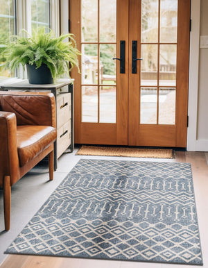 Harbor Blue 10' x 13' Eco Trellis Rectangle Area Rug 100% Recycled Space Dyed Polyester With Cotton Backing Geometric Pattern Eco-Friendly Carpet for Sale at Rug Engine