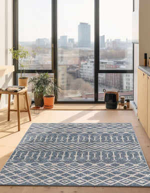 Harbor Blue 4' x 6' Eco Trellis Rectangle Area Rug 100% Recycled Space Dyed Polyester With Cotton Backing Geometric Pattern Eco-Friendly Carpet for Sale at Rug Engine